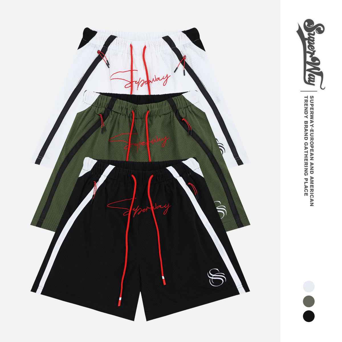 SpringSummer American-style Premium High-performance Quick-drying Mesh Contrast-color Patchwork Casual Shorts