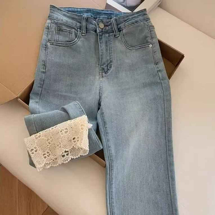 Jean droit en jean à dentelle rétro pour femme