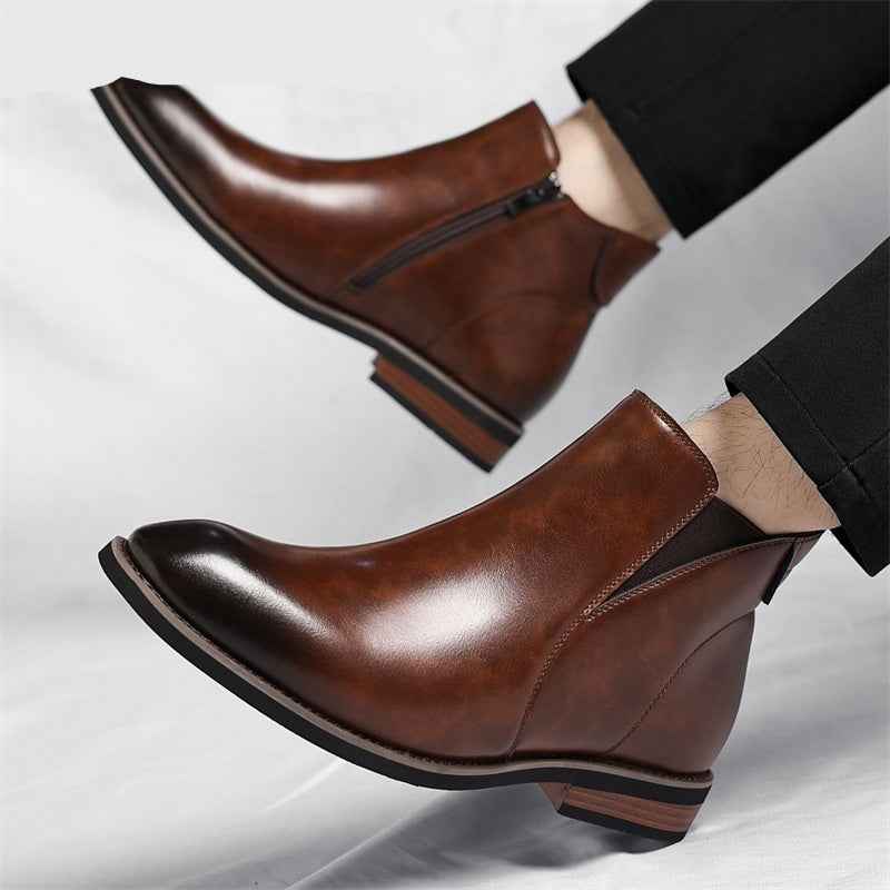 Mens Retro High-Top Formal Short Leather Boots