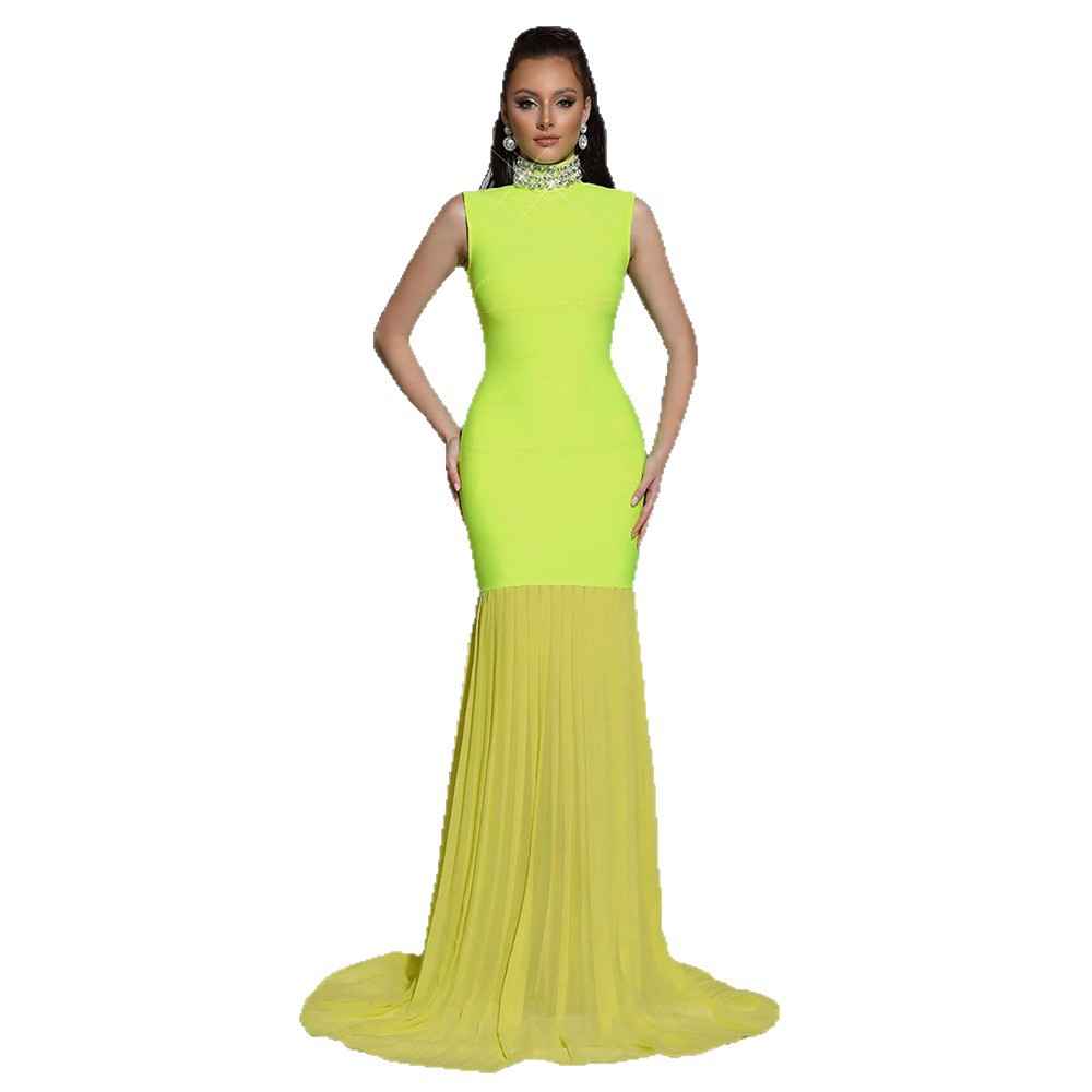 Women's Bandage Mesh-Panel Long Dress