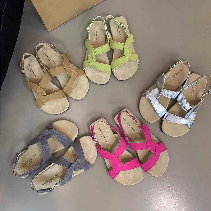 Retro Cross Strap Buckle Sandals For Women Summer