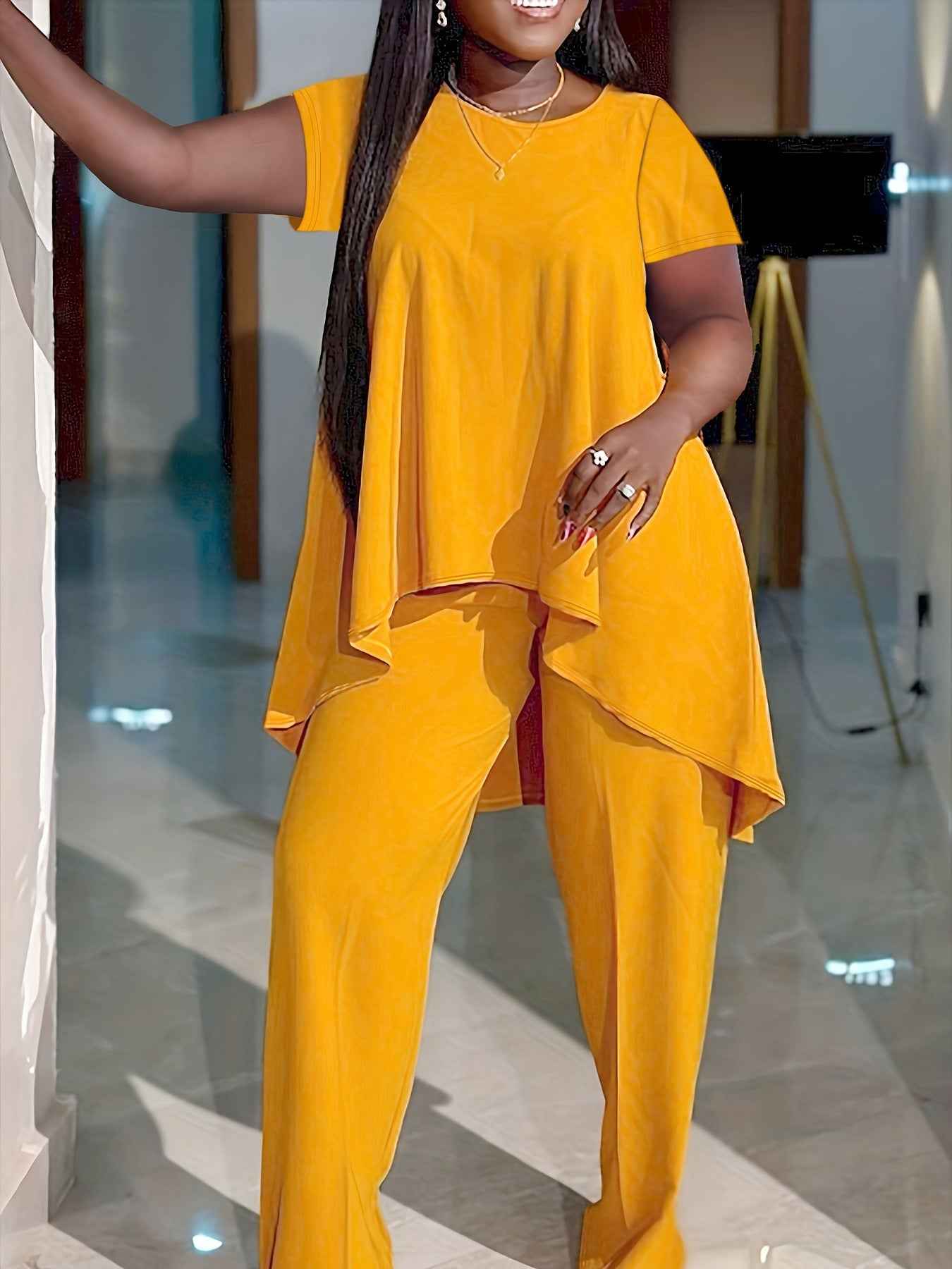 Fashionable Plus-Size Solid Color Set