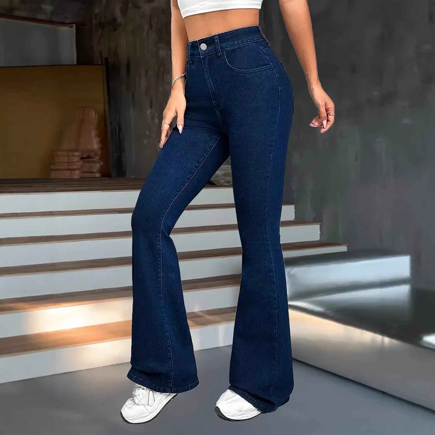 Minimalist Dark Blue Pants With Multiple Design Details