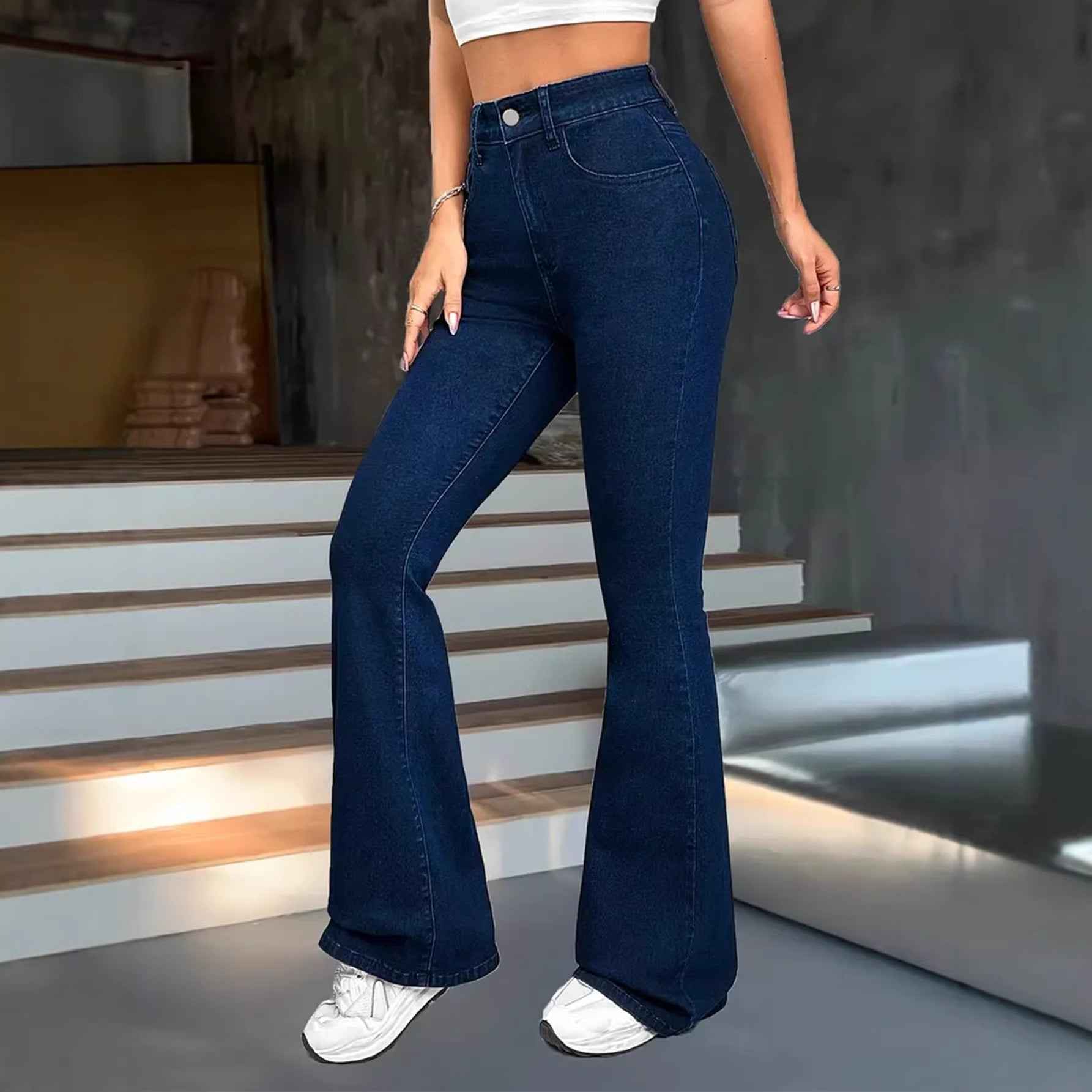 Minimalist Dark Blue Pants With Multiple Design Details