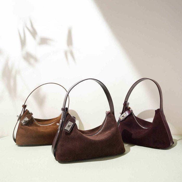 Retro-chic Soft Crescent-shaped Dumpling Bag Niche Design Shoulder And Tote Cowhide Commuter Bag For Women