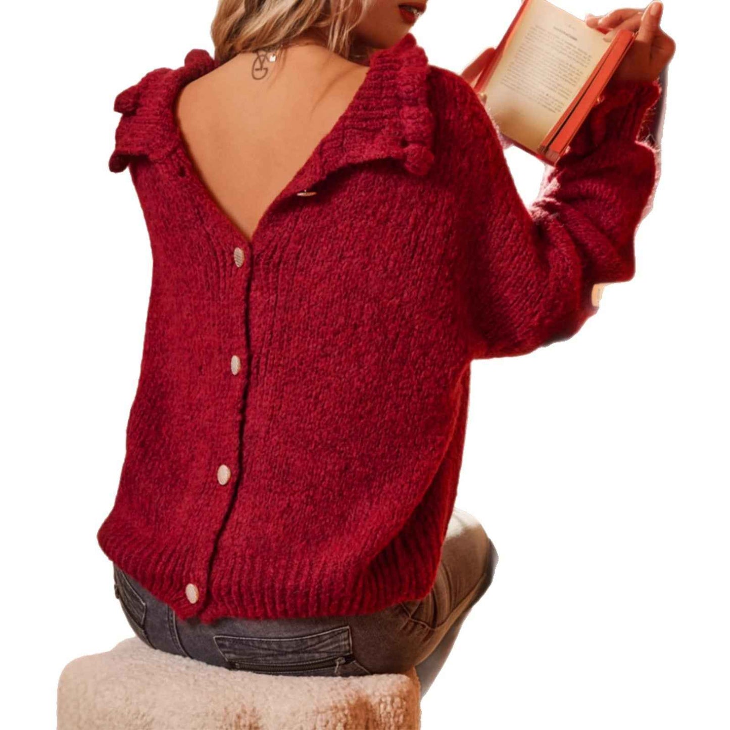 New American Casual Turtleneck Red Sweaters Top