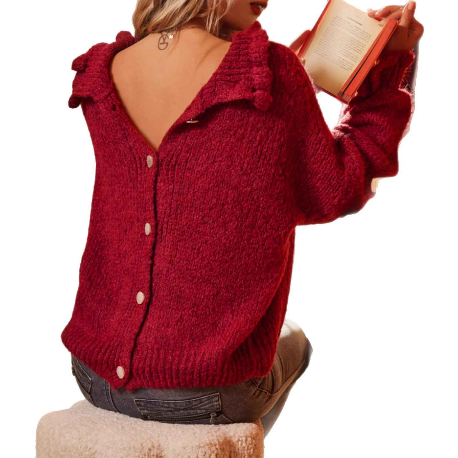 New American Casual Turtleneck Red Sweaters Top
