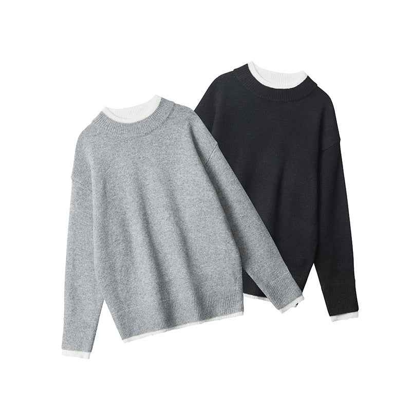 Fake Two Pieces Sweaters Autumn And Winter Trends Loose Round Neck