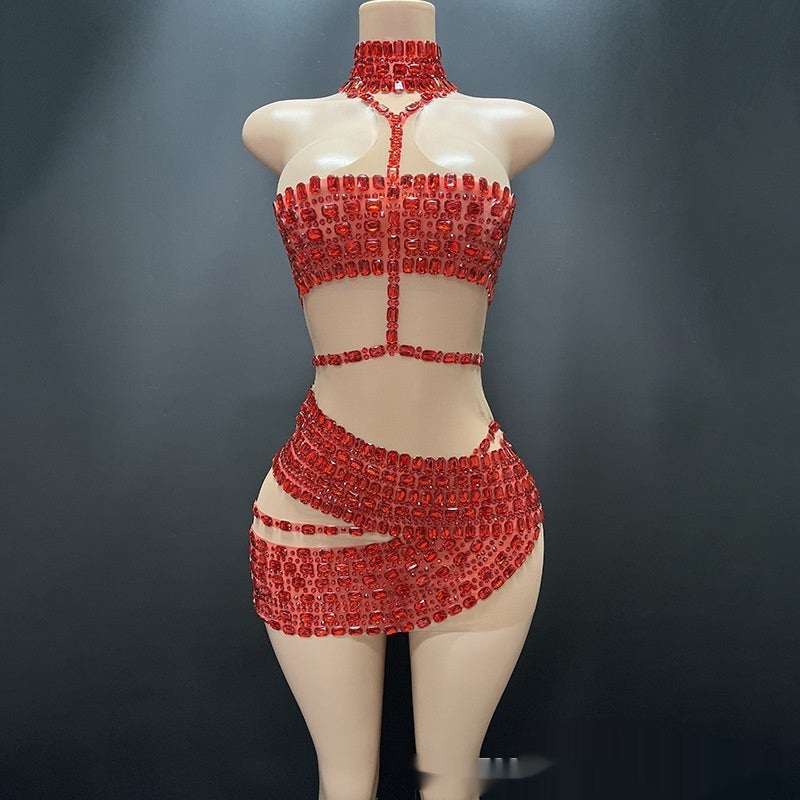 High-end And Fashionable Rhinestone Tube Top Short Skirt Top Vest by Mirlaine Univers