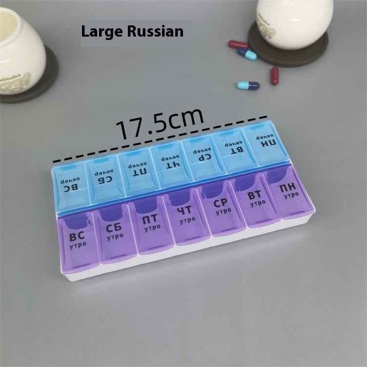 Big Small Size 14 Grid Week Pill Box Morning And Evening Color Week Pill Box Printing Russian English