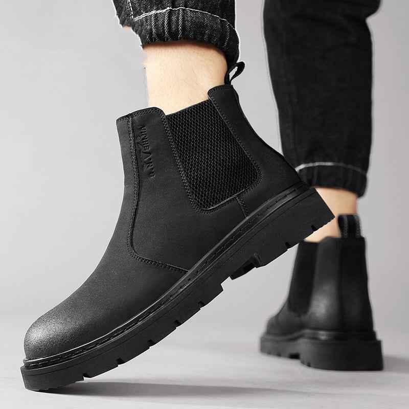 New Autumn And Winter British Style Rhubarb Worker Boot Thick Bottom High Top Smoke Pipe