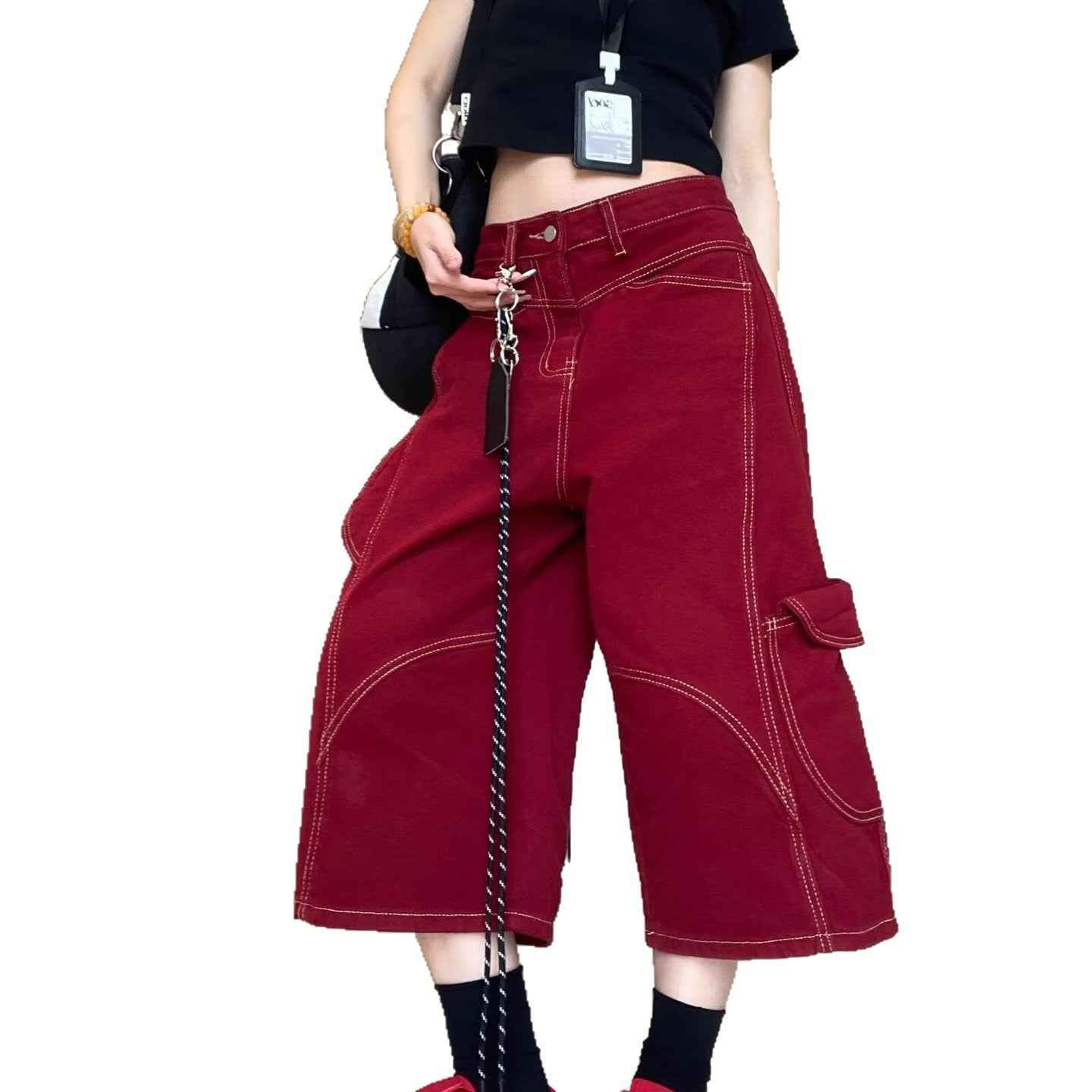 Loose-fit, High-street Style Workwear Denim Jeans With Visible Stitching