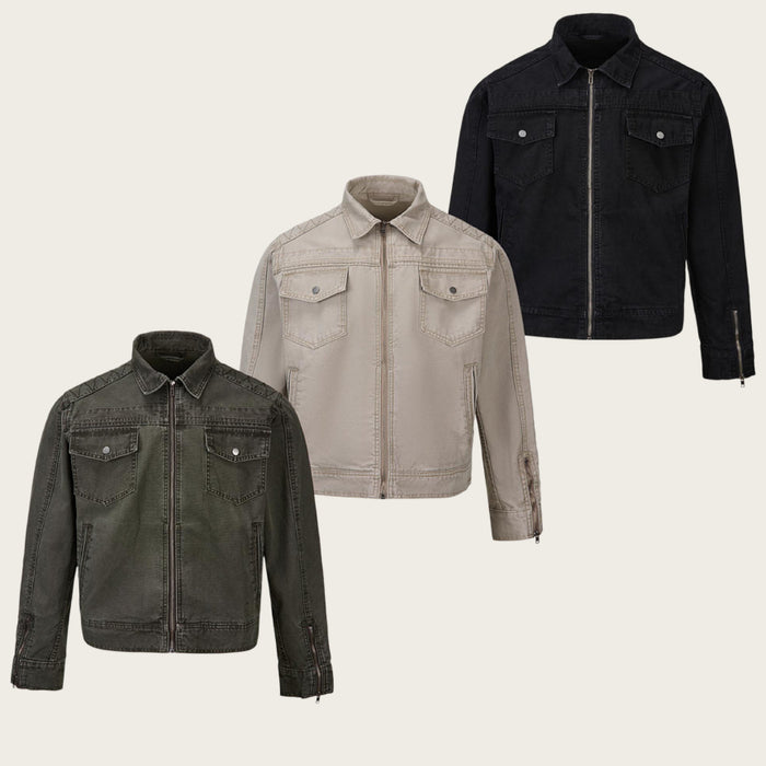 Retro Short Zip-up Washed Workwear Jacket