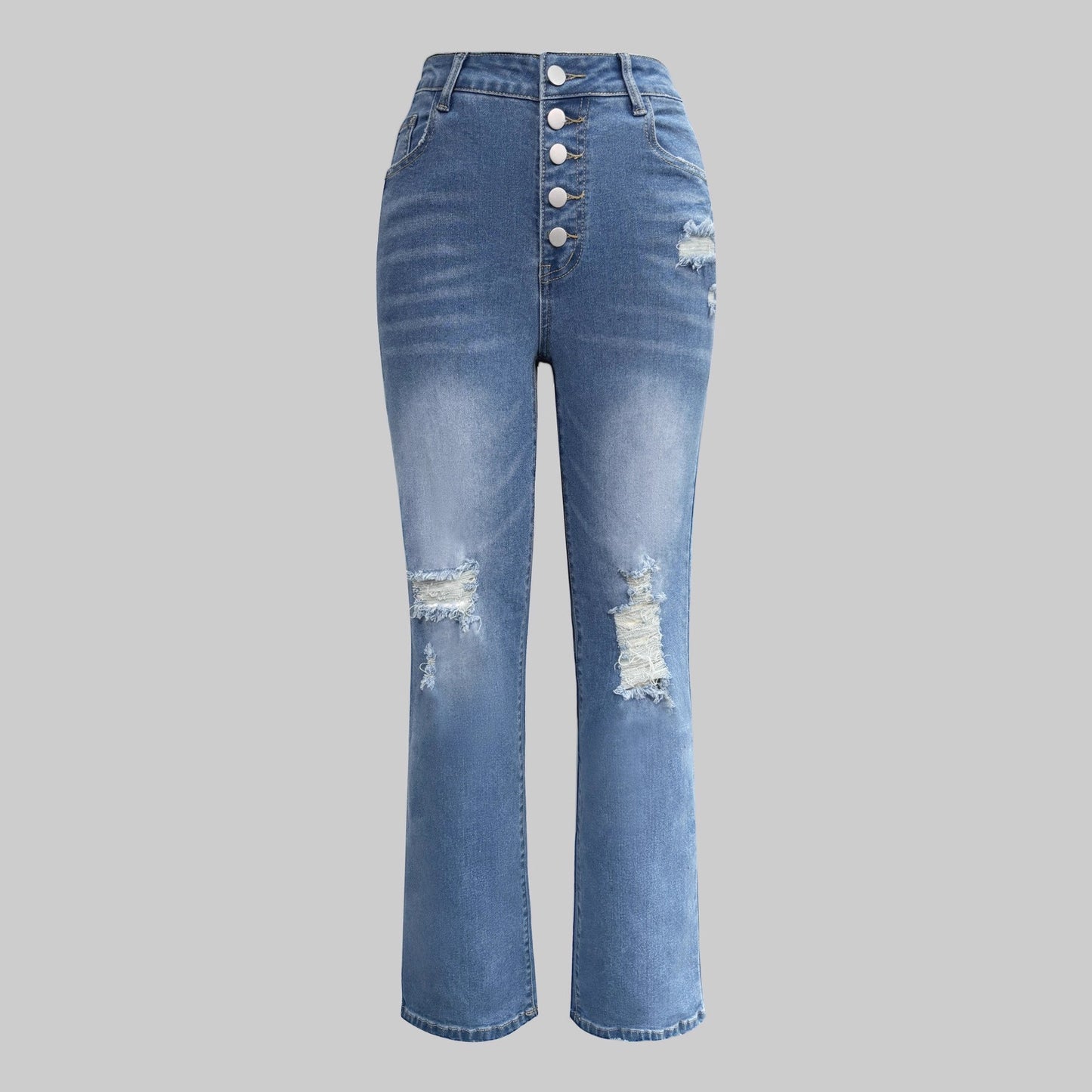 Womens High-Waisted Button-Front Straight Jeans by Mirlaine Univers