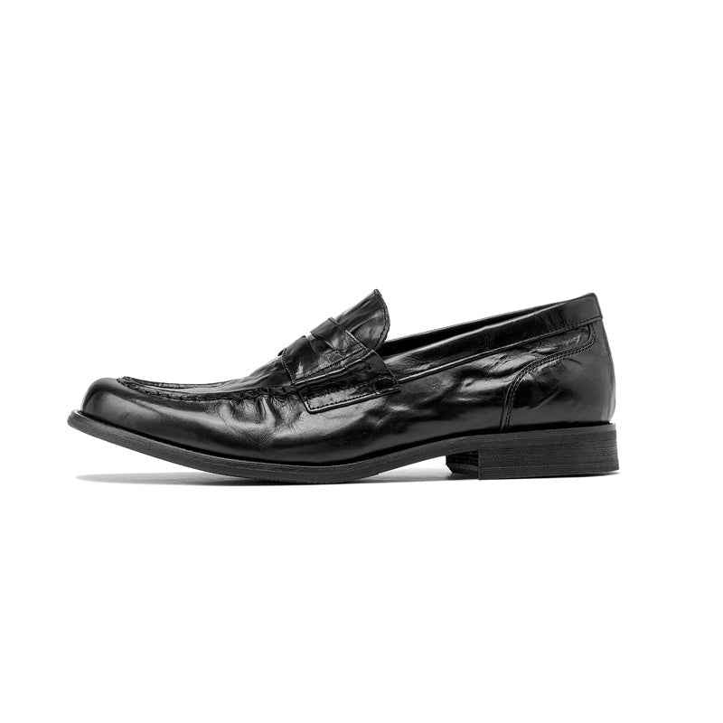 Leather Slip-on Loafers Genuine Leather Pleated Casual Shoes