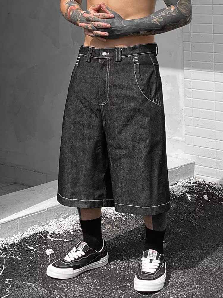 Mens Loose-Fit Summer Denim Shorts In The American West Coast Style