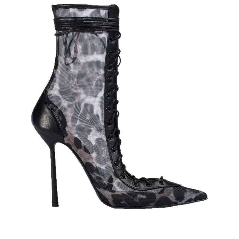Mesh Patent Leather High-Heel Sandals For Women