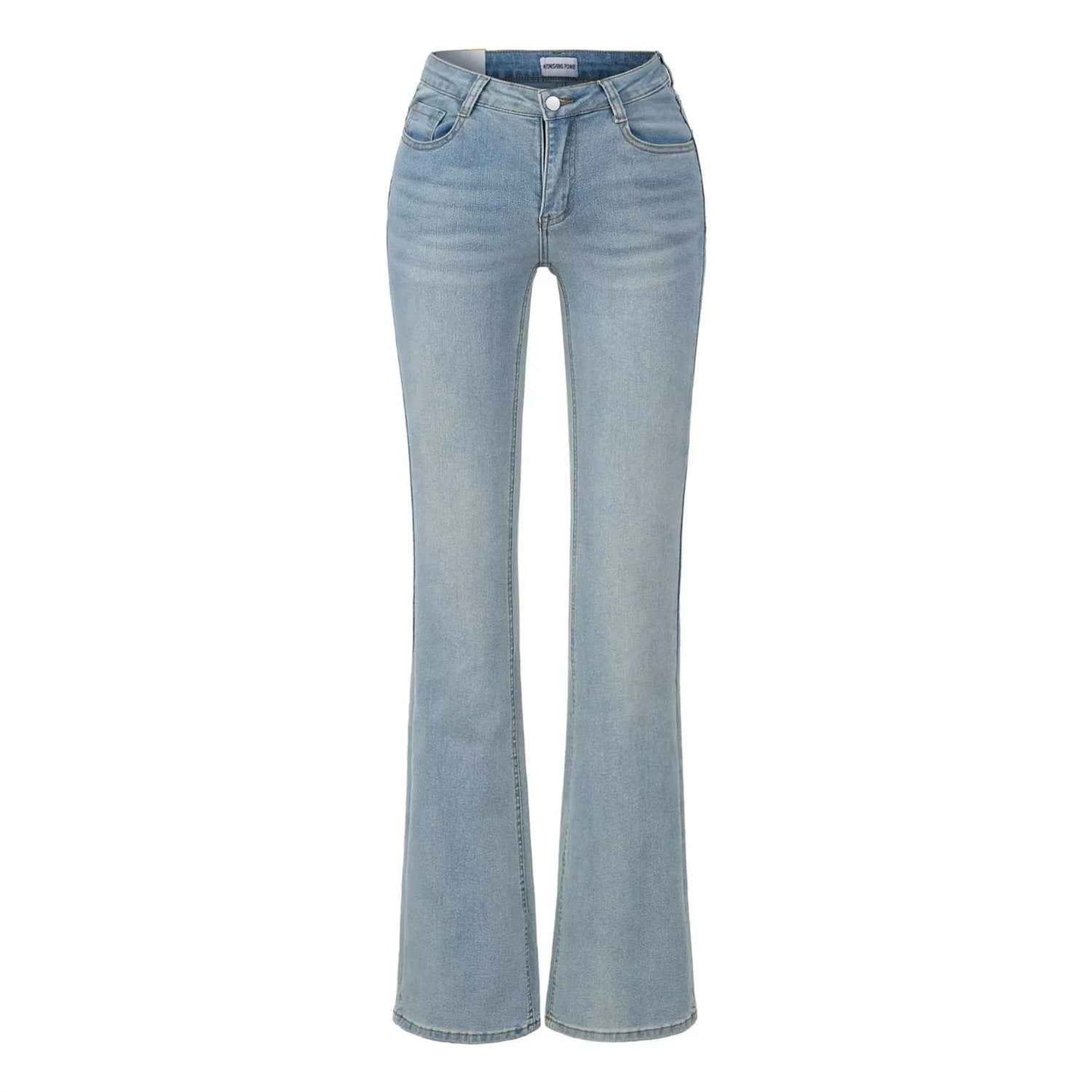 Slim-fit Washed Denim Jeans With Built-in Hip-padding To Elongate The Legs