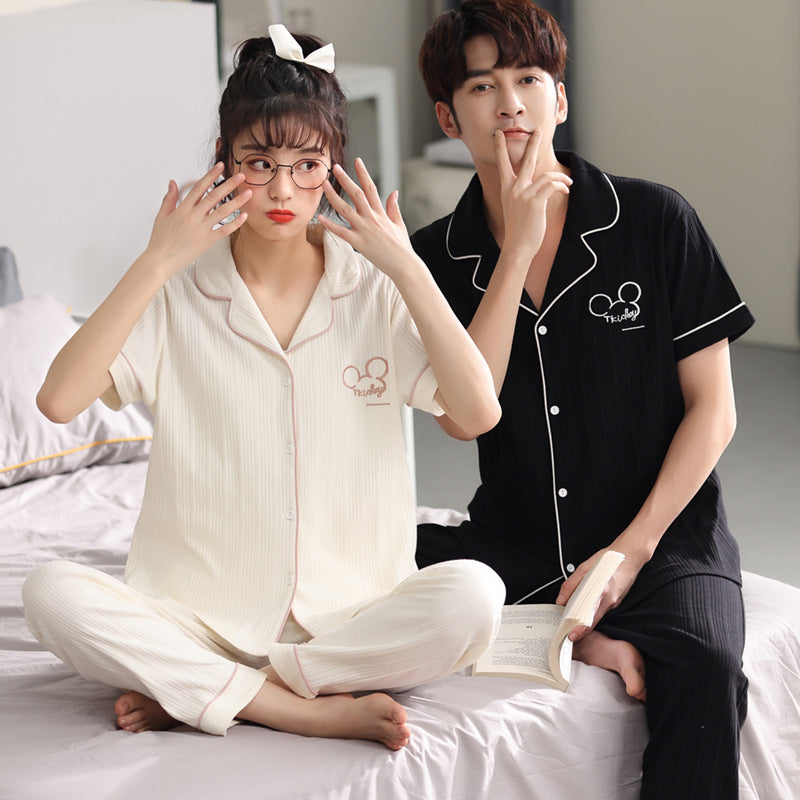 Couple Pajamas Cotton Red Animal Year Trousers Short Sleeve Home Clothes Set by Mirlaine Univers