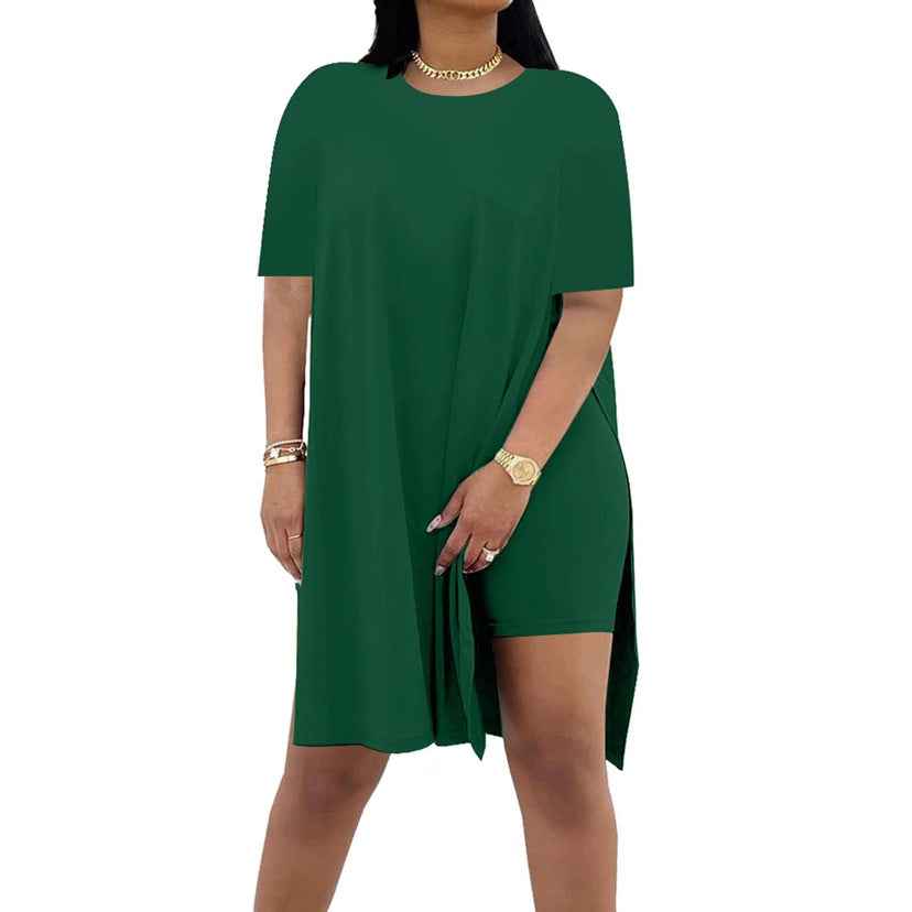 Summer Solid-Color Loose Crew-Neck Short-Sleeve Pants Two-Piece Set