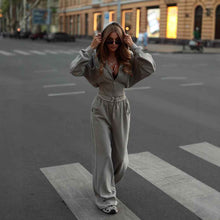 Women's Solid Color Zip-Up Hooded Sweater Set