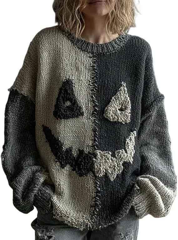 American-style Crewneck Long-sleeve Sweater For Women