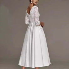 Bridal Deep V-neck Slim Lace Mid-length Long Sleeve Wedding Dress by Mirlaine Univers