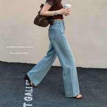 High-waisted Straight-leg Light Blue Jeans For Women