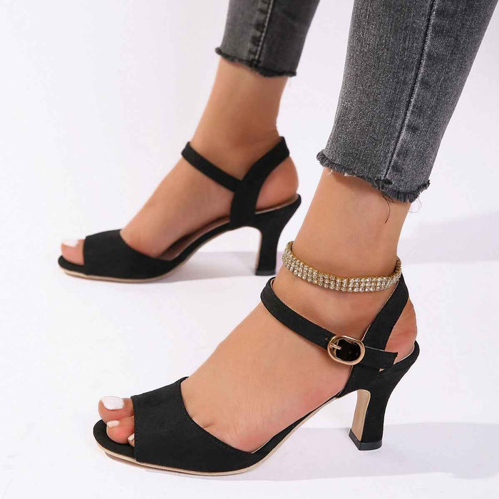 European And American Style Simple Fashion One-word Buckle High Heel Sandals For Women