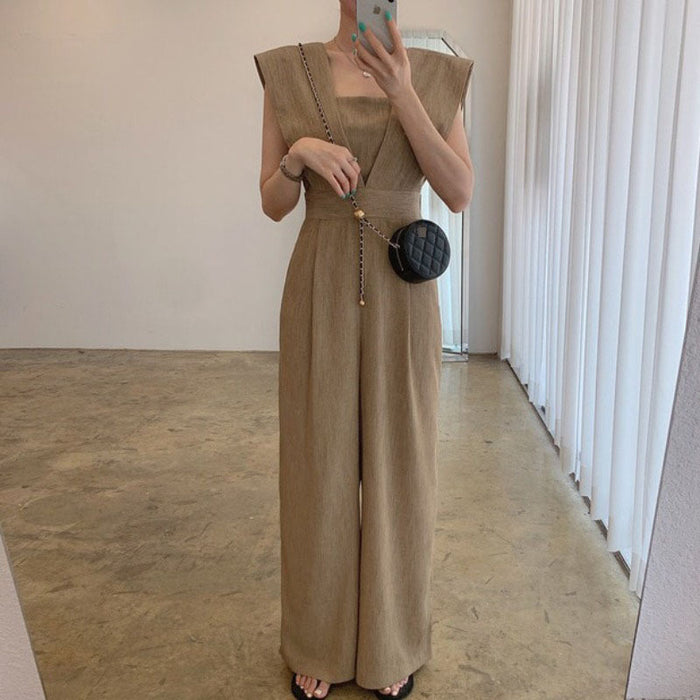 Combinaison pantalon rétro sans manches en mousseline pour femme à jambes larges