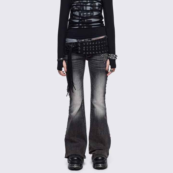 Womens Retro Wing-Pattern Slim-Fit Jeans