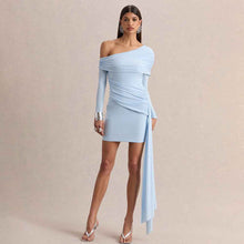 Slant-neck Off-shoulder Dress With Flowing Ribbons