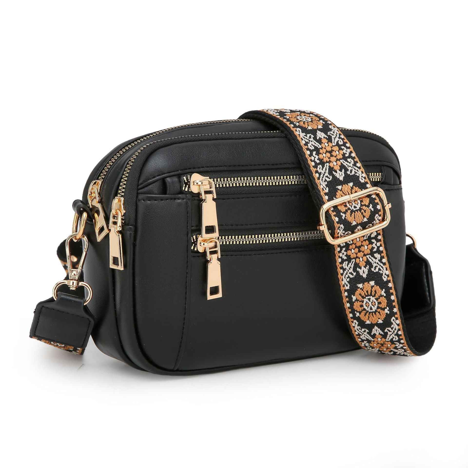 Color Block Multifunctional PU Crossbody Bag With Zipper And Adjustable Shoulder Strap