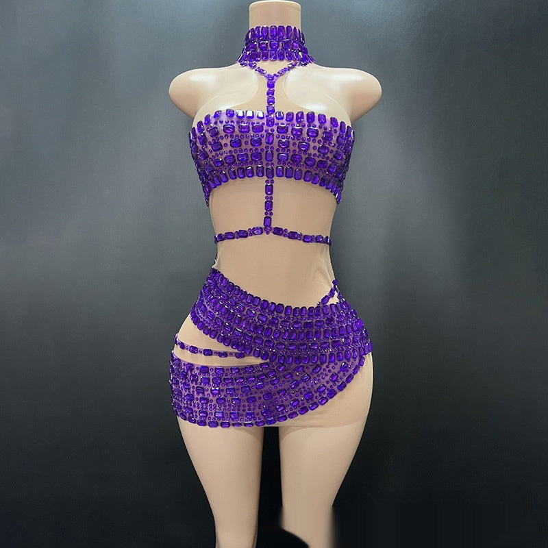 High-end And Fashionable Rhinestone Tube Top Short Skirt Top Vest by Mirlaine Univers