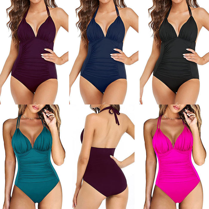 Maillot de bain une pièce moulant dos nu à volants multicolores