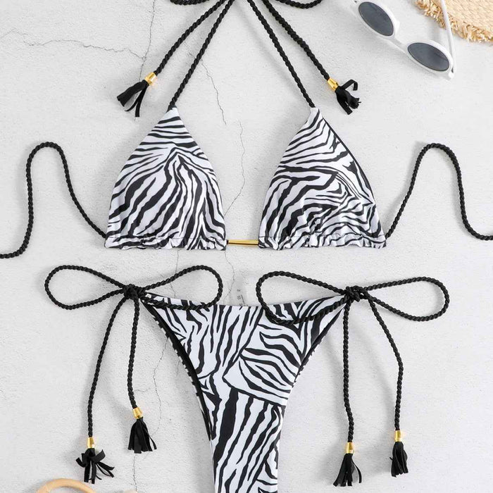 Women's Casual Printed Strappy Tassel Two-Piece Swimsuit