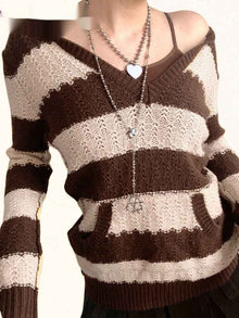 Rapcopter Prepply Kawaii Sweaters Striped Hooded Jumpers Vin