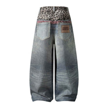 Leopard-print, Two-piece-look Washed And Distressed Denim Jeans
