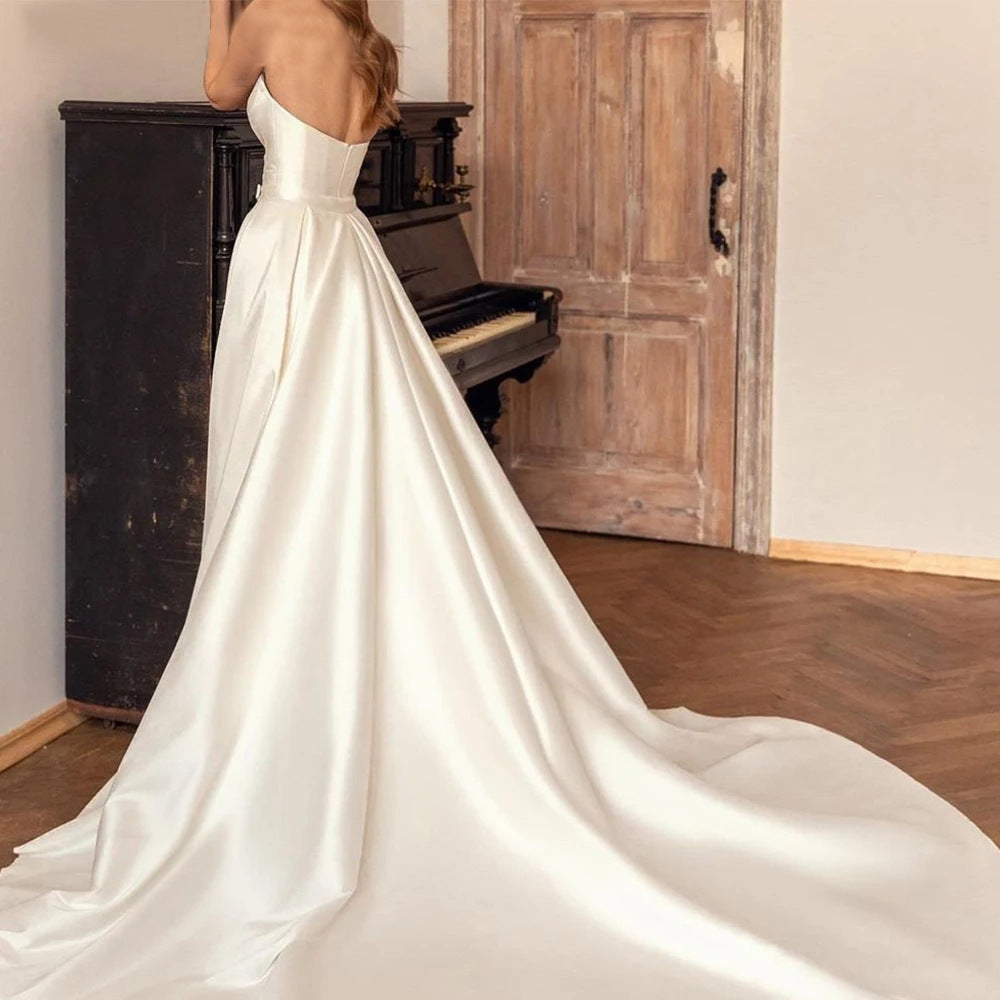 Satin Sheath Sexy Backless High Waist Slimming Trailing Two-way Detachable by Mirlaine Univers
