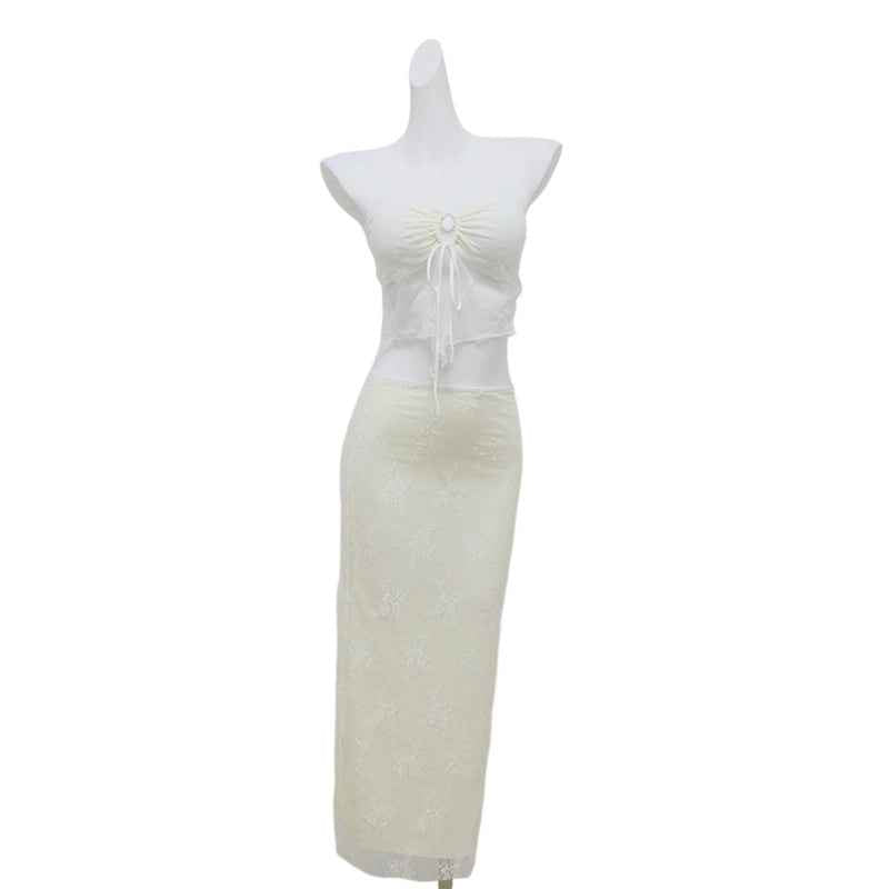 Women's Holiday Lace Strapless Two-Piece 3-Piece Swimsuit