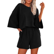 Solid-color Crewneck Short-sleeve Top And Elastic-waist Shorts Two-piece Set