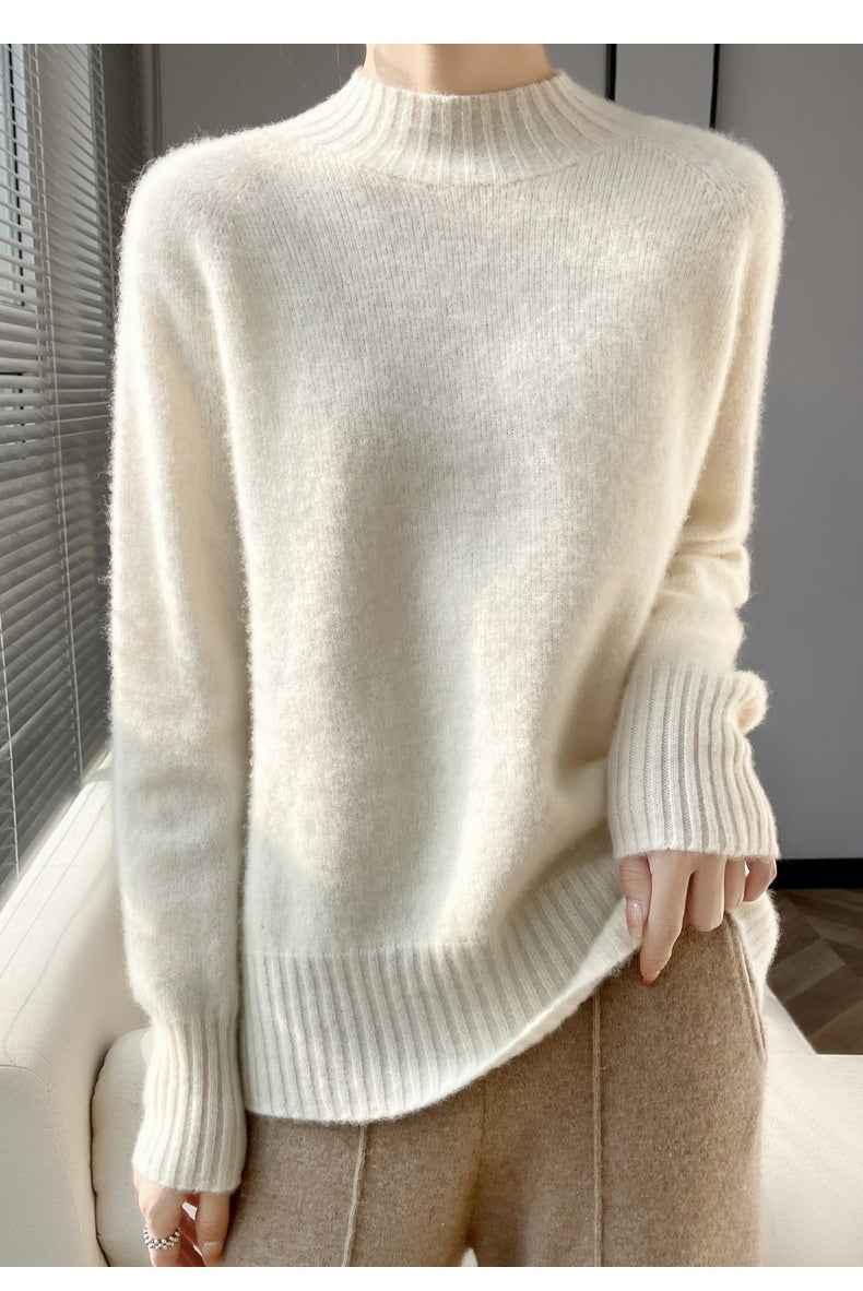 Thickened Half-high Collar Pure Wool Sweater Women's Seamless Sweaters Bottoming Shirt