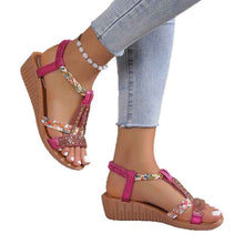 Plus Size Bohemian Elastic Strap Rhinestone Sandals For Women