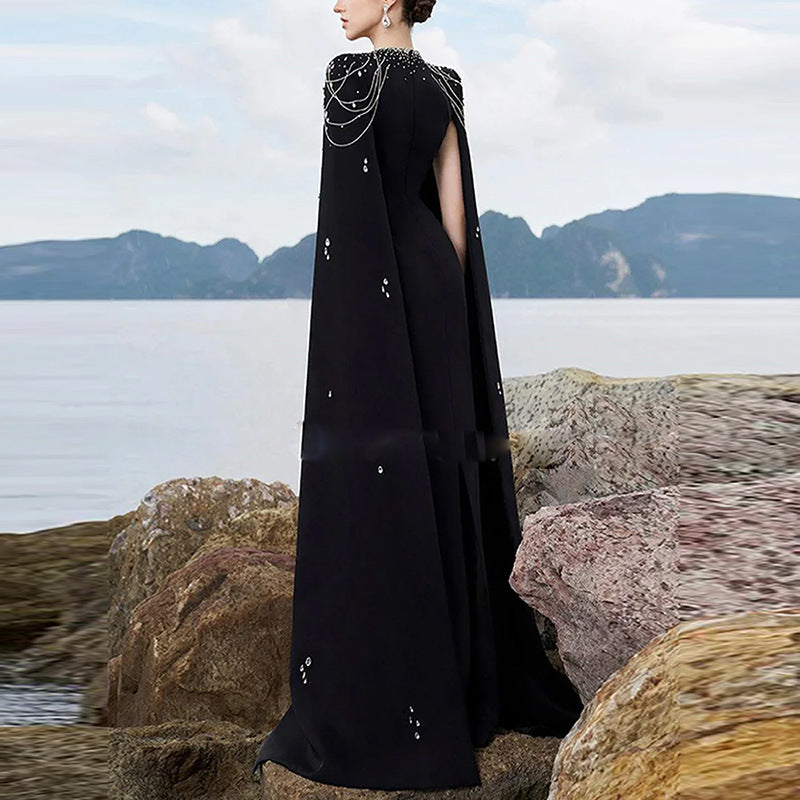 Beaded Lanyard Shawl Sleeve And Floor Long Dress by Mirlaine Univers