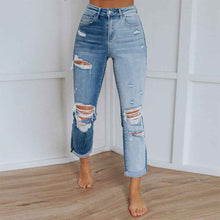 Womens Washed Gradient-Dye Ripped Jeans Fashion-Forward Style