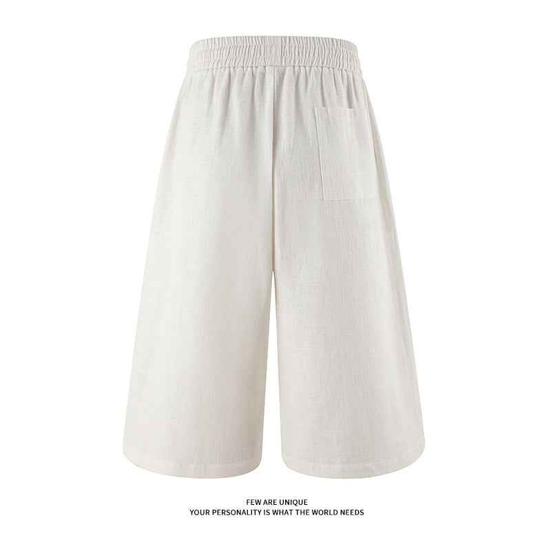 Retro Cotton-linen Wide-leg Casual Capri Pants