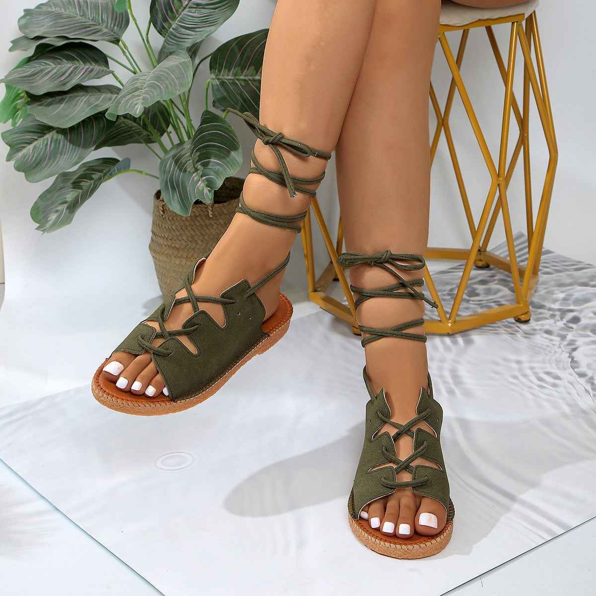 Summer New Plus Size Light Bottom Hemp Rope Lace-up Sandals For Women