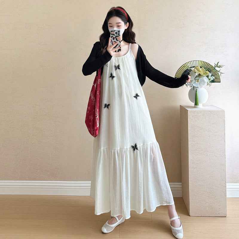 Fashionable Sweet 3D Butterfly Suspender Dress Sun-Protective Shirt Set