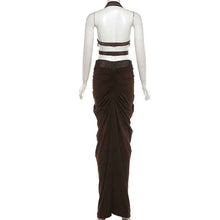 Sexy Cropped Halter Top And Pleated Bodycon Maxi Skirt Set