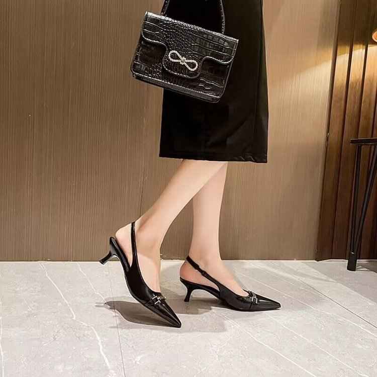 French Style Low Heel Sandals For Women Summer 2025 Spring Black Pointed Toe Kitten Heel Pumps Elegant High Heels